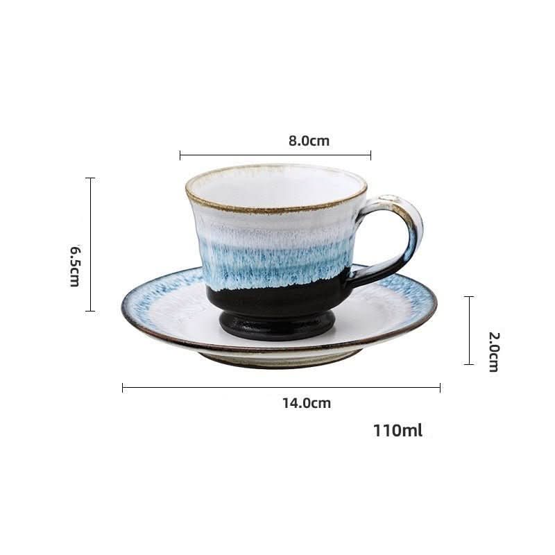Japanese Stoneware 3 Tone Glazed Mug With Coaster. White, blue, black glaze.